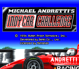 Michael Andretti's Indy Car Challenge title screen for Super Nintendo